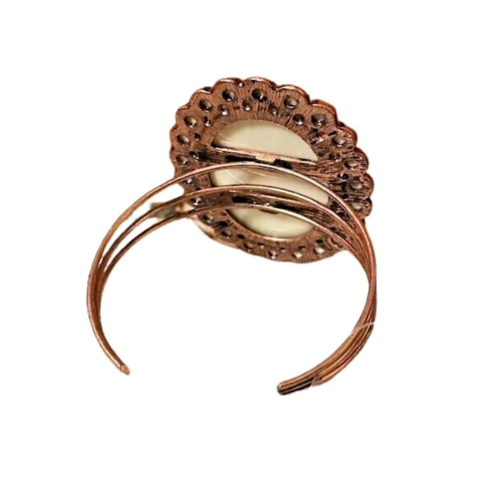 Distressed Gypsy Soul Western Bohemian Enamel White Stone Metal Cuff Bracelet - Picture 2 of 2